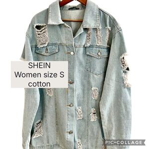 Oversized Jean's Jacket Shein Cotton Size S Long Sleeves Light Blue Pockets